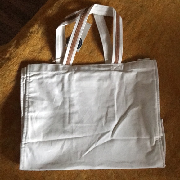 Le Papillon-Butterfly-white/beige pink striped canvas/leather tote NWT LAST1!!! - Picture 9 of 10